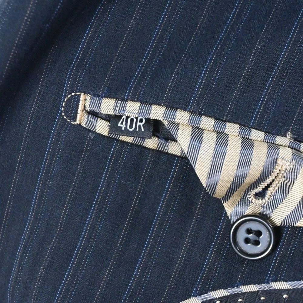 Evan Piccone 40R 34x34 Navy‎ Blue Striped Mens Jacket Pants Suit